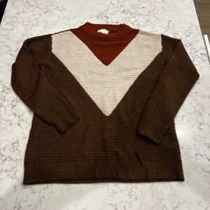 Böhme Womens Sweater Size S Brown Beige V Neck Pullover Long‎ Sleeve Knit